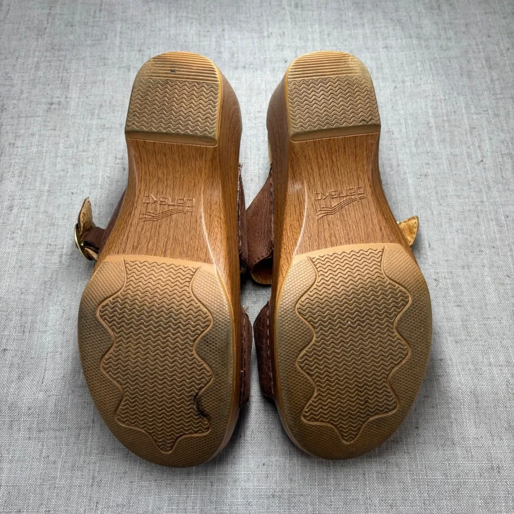 Dansko Sophie Brown Leather Dual Strap Buckle Wedge Slide Sandals Eu Size 37